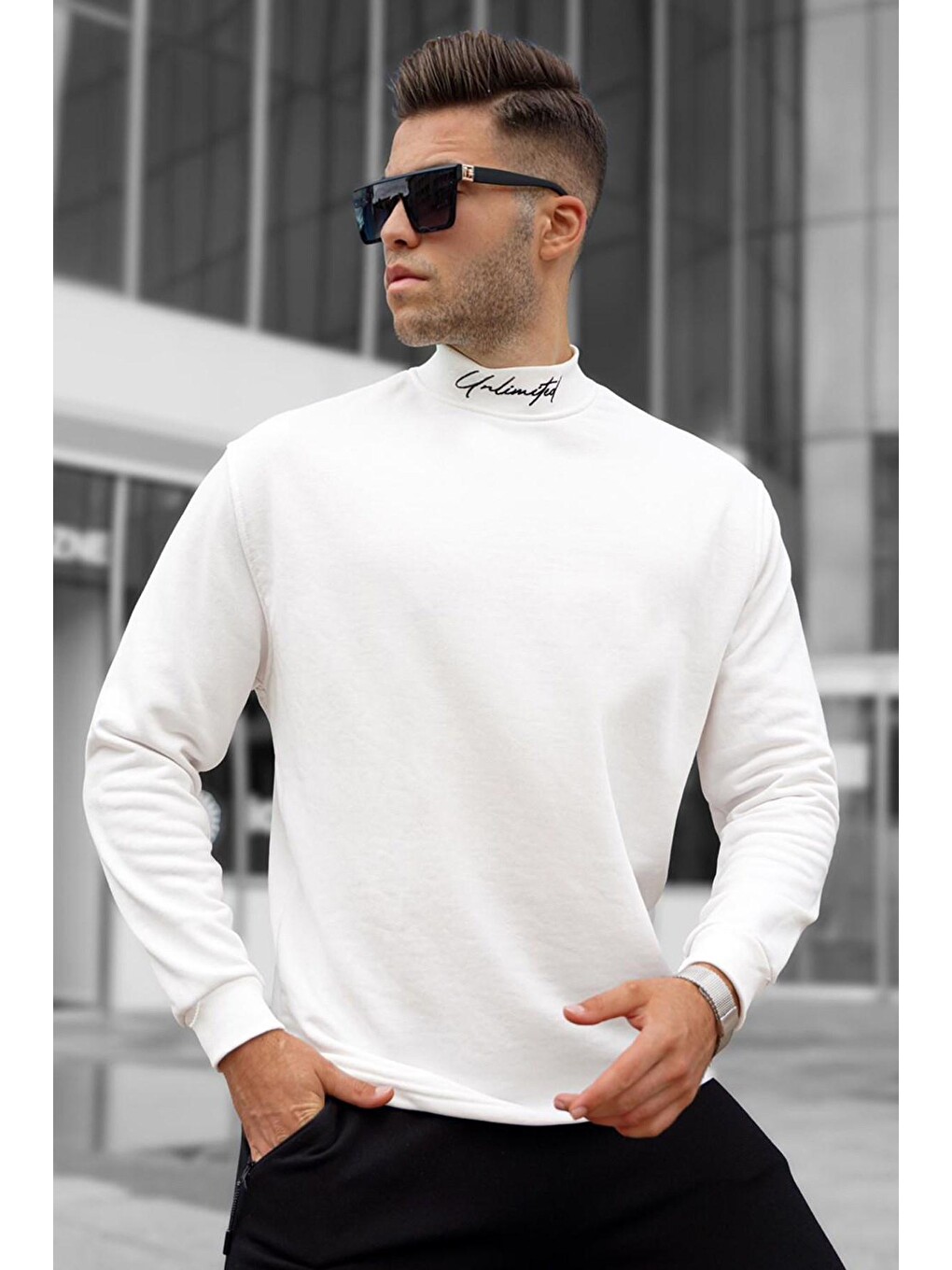 Ekru Yarım Balıkçı Yaka Erkek Sweatshirt 5329-1