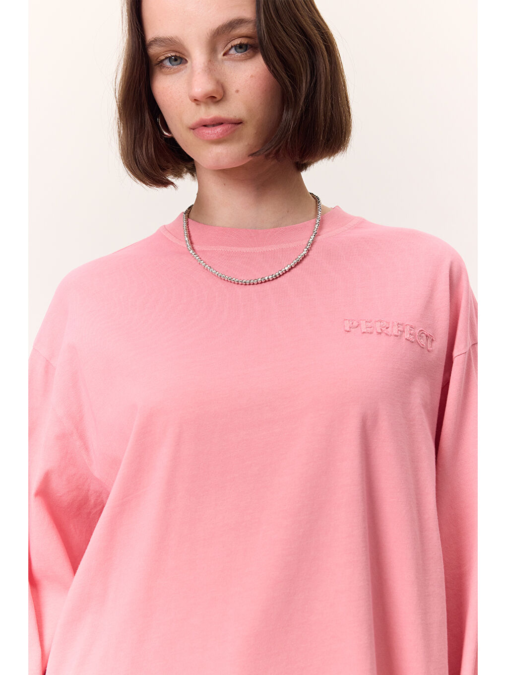 Yıkama Efektli Uzun Kollu Tshırt Pembe-4