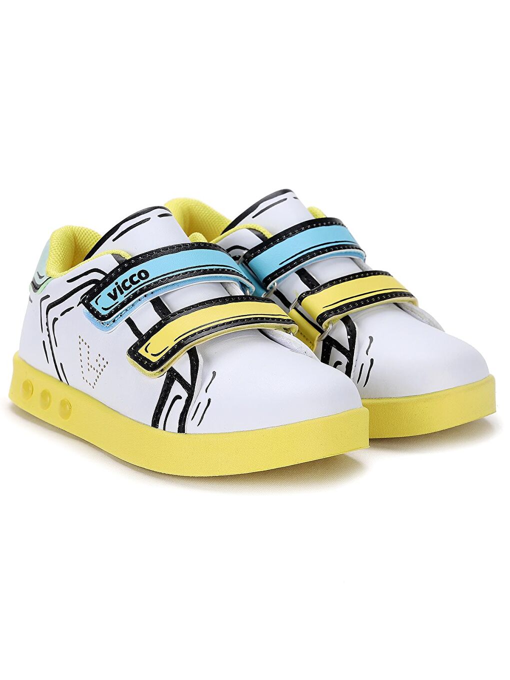 Beyaz Picasso Cırtlı Işıklı Kız/Erkek Çocuk Spor Ayakkabı 313.22Y.153-2