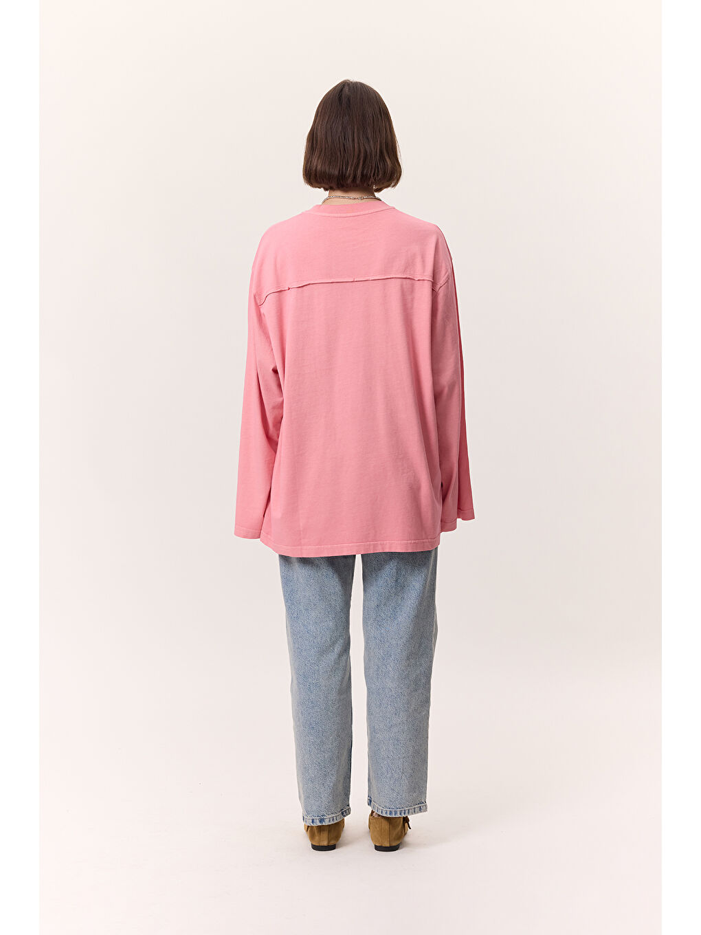 Yıkama Efektli Uzun Kollu Tshırt Pembe-6