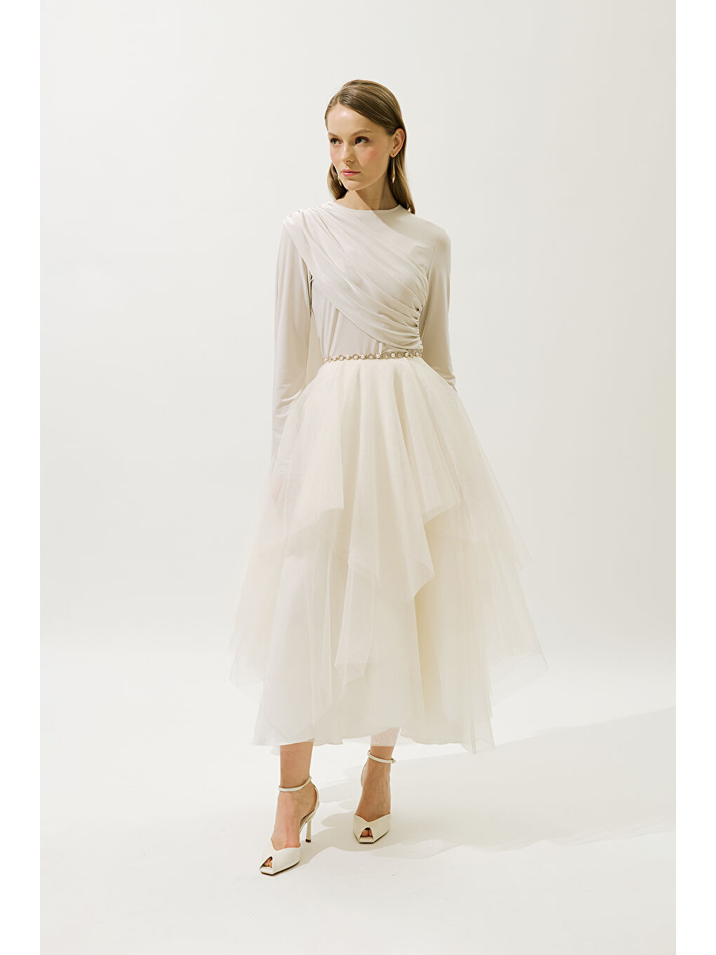 Emılıa Katlı Tül Etek Bej-1