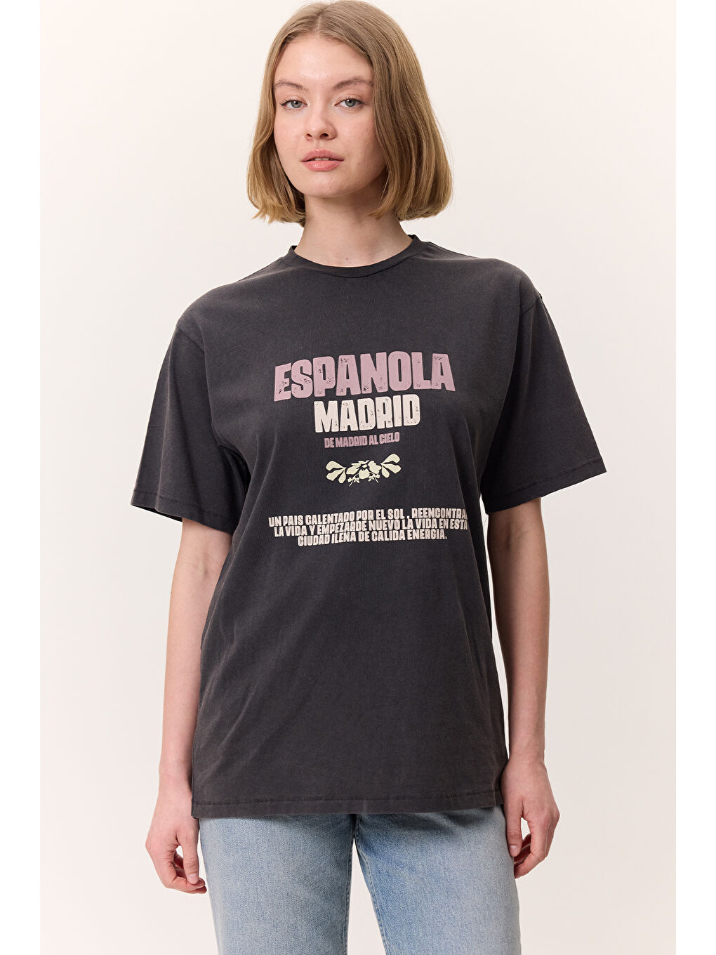 Yıkama Efektli Kısa Kollu Tshırt Antrasit