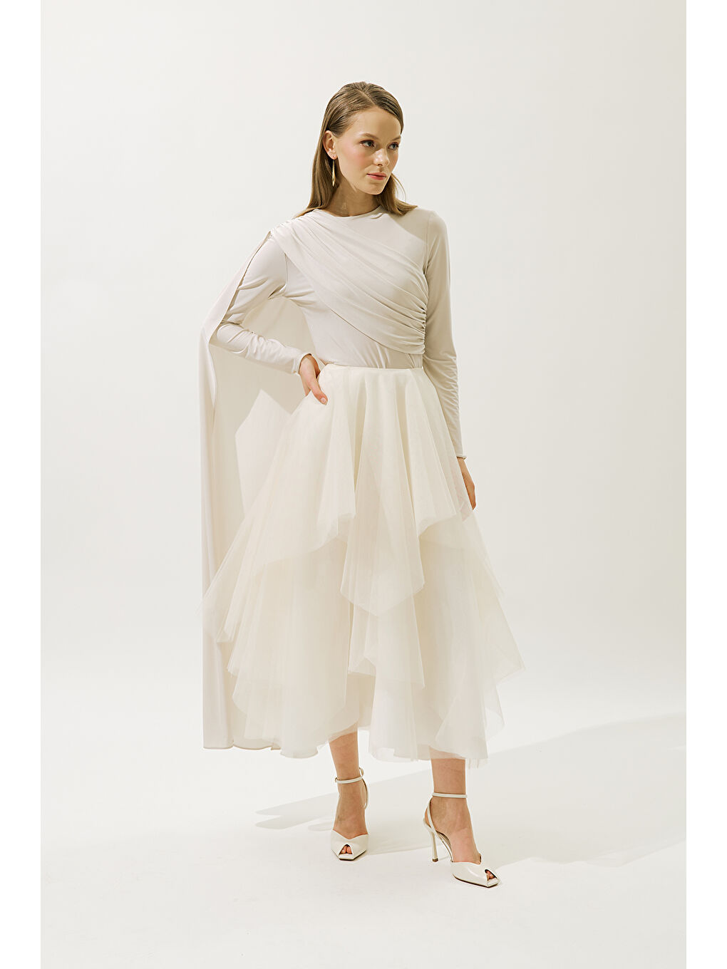 Emılıa Katlı Tül Etek Bej-2