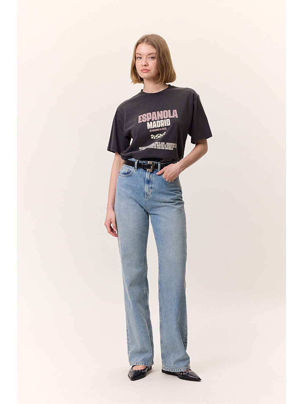 Yıkama Efektli Kısa Kollu Tshırt Antrasit-1