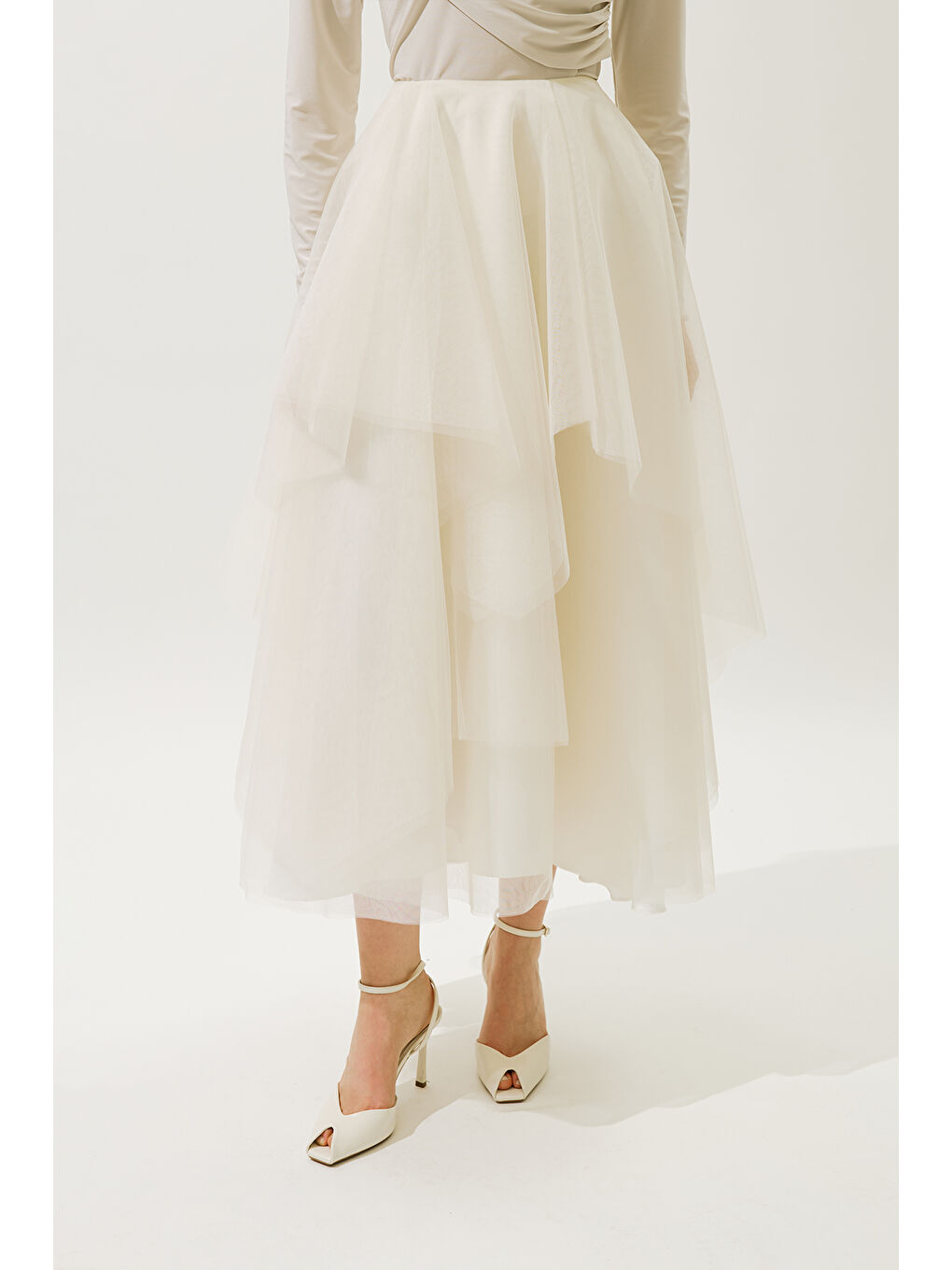 Emılıa Katlı Tül Etek Bej-3