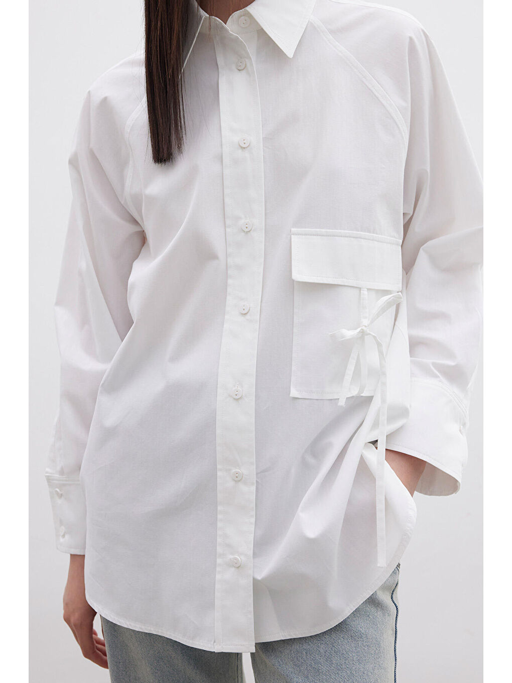 Cep Bağlama Detaylı Gömlek Ekru-3