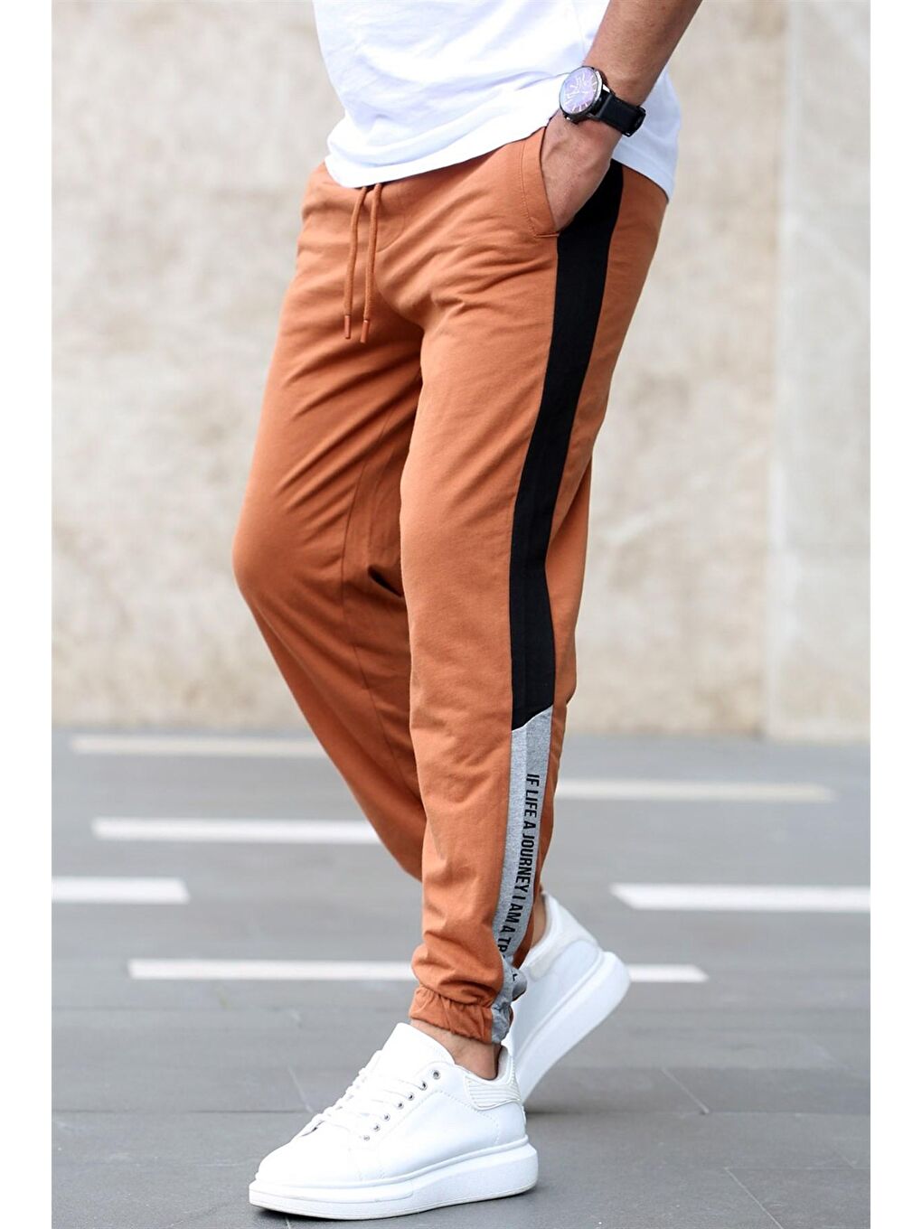 Bej Yandan Şeritli Camel Eşofman Altı 2928