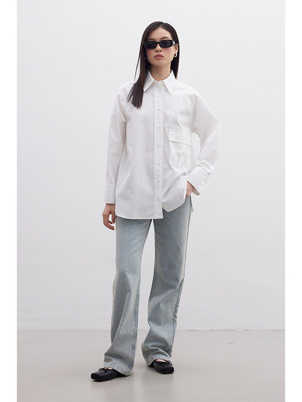 Cep Bağlama Detaylı Gömlek Ekru-4