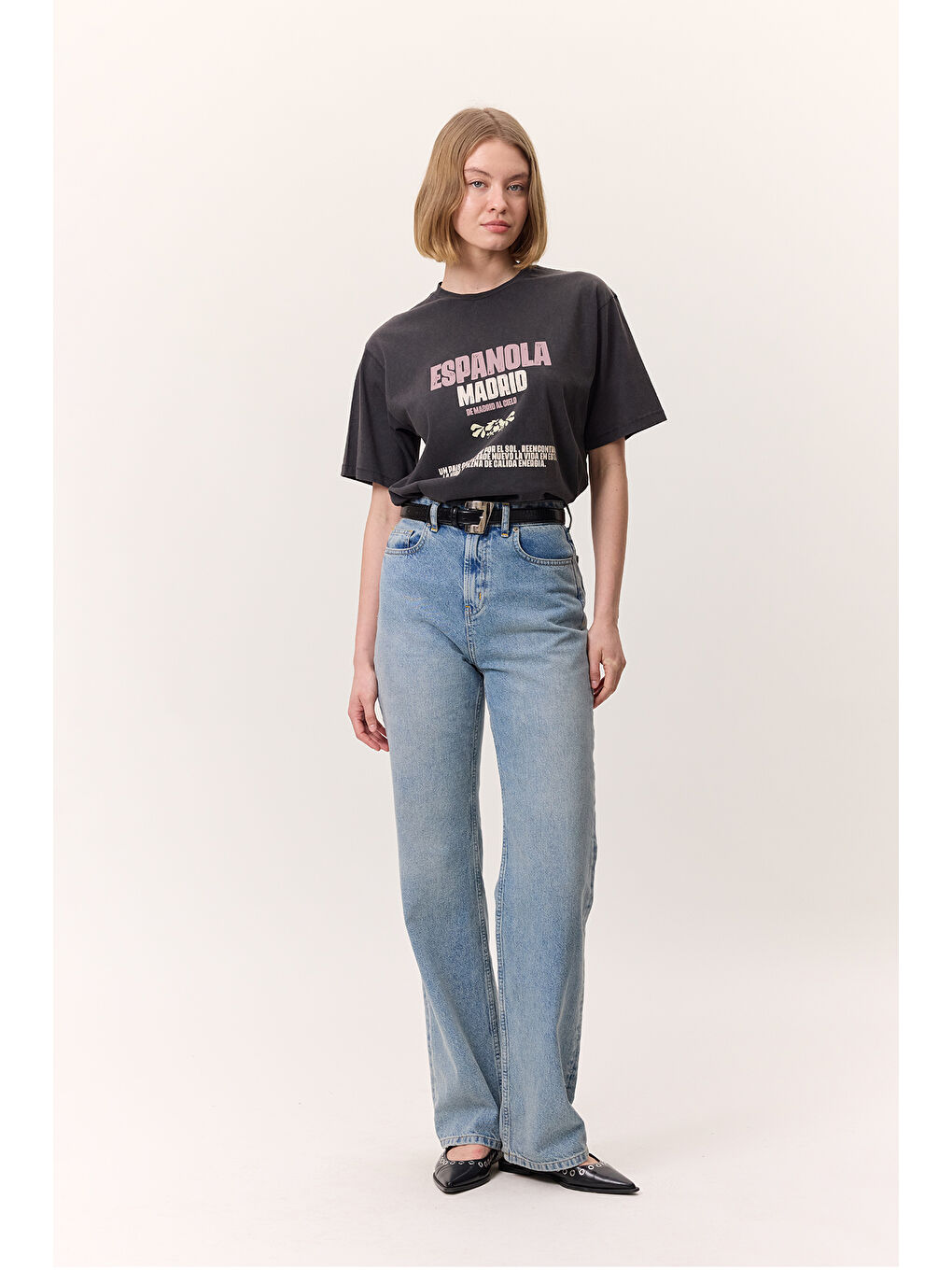 Yıkama Efektli Kısa Kollu Tshırt Antrasit-2