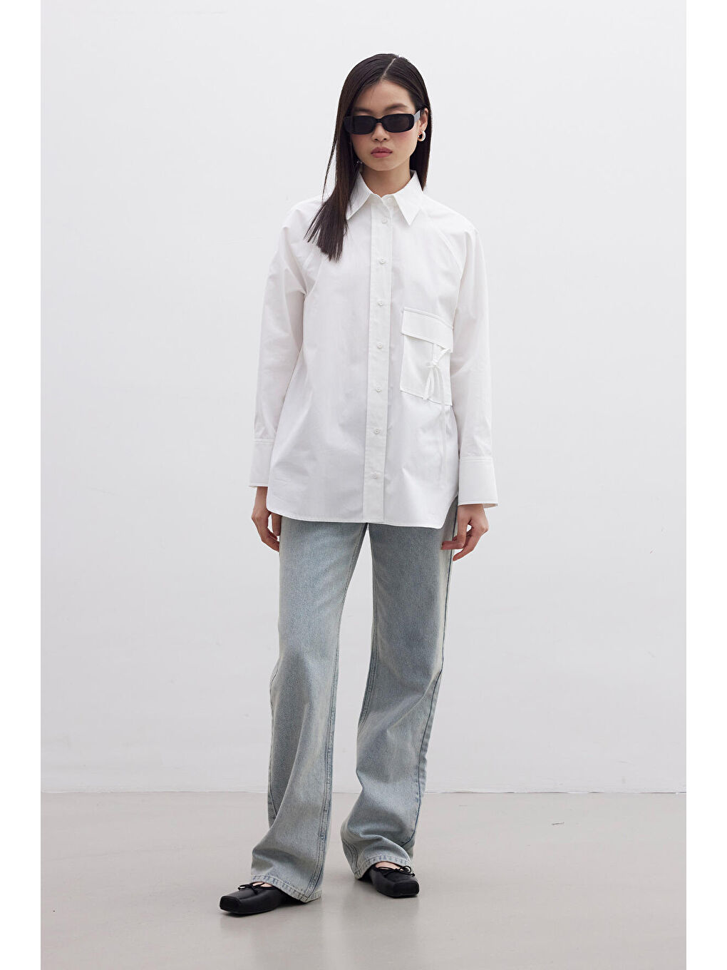 Cep Bağlama Detaylı Gömlek Ekru-5