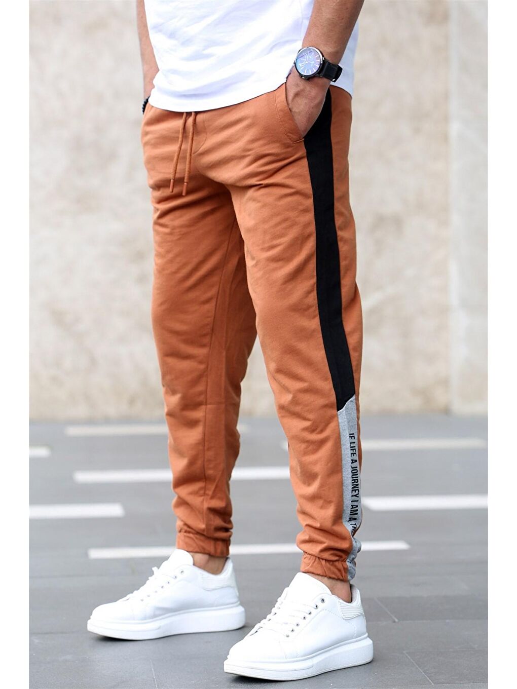 Bej Yandan Şeritli Camel Eşofman Altı 2928-1