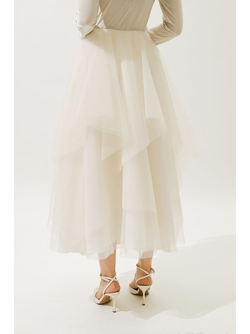 Emılıa Katlı Tül Etek Bej-5