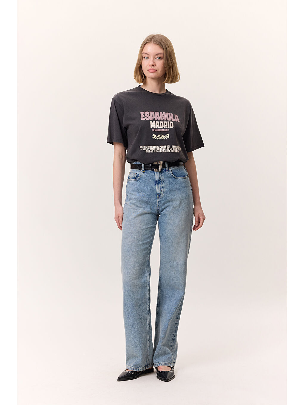 Yıkama Efektli Kısa Kollu Tshırt Antrasit-3