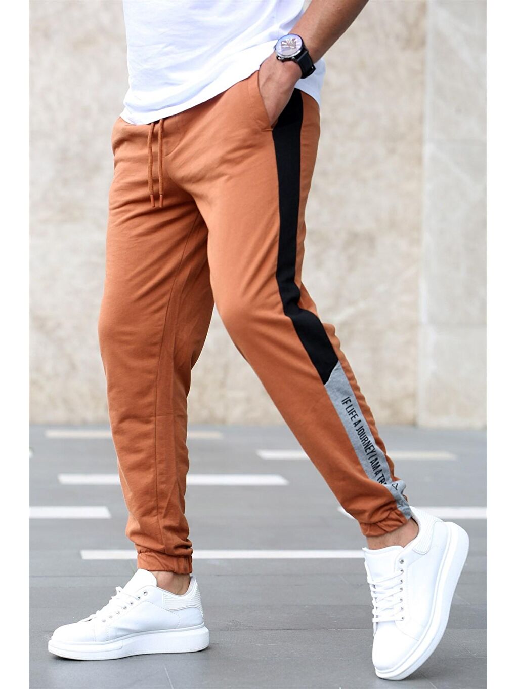 Bej Yandan Şeritli Camel Eşofman Altı 2928-2