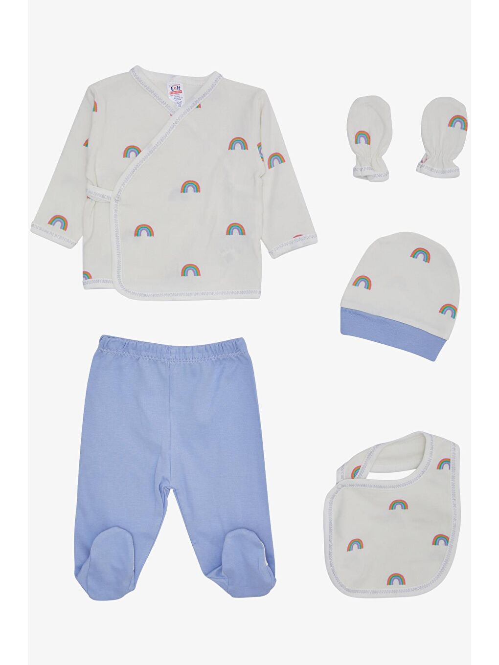 Erkek Bebek Hastane Çıkışı 5 li  Desenli Ekru (0-3 Ay)