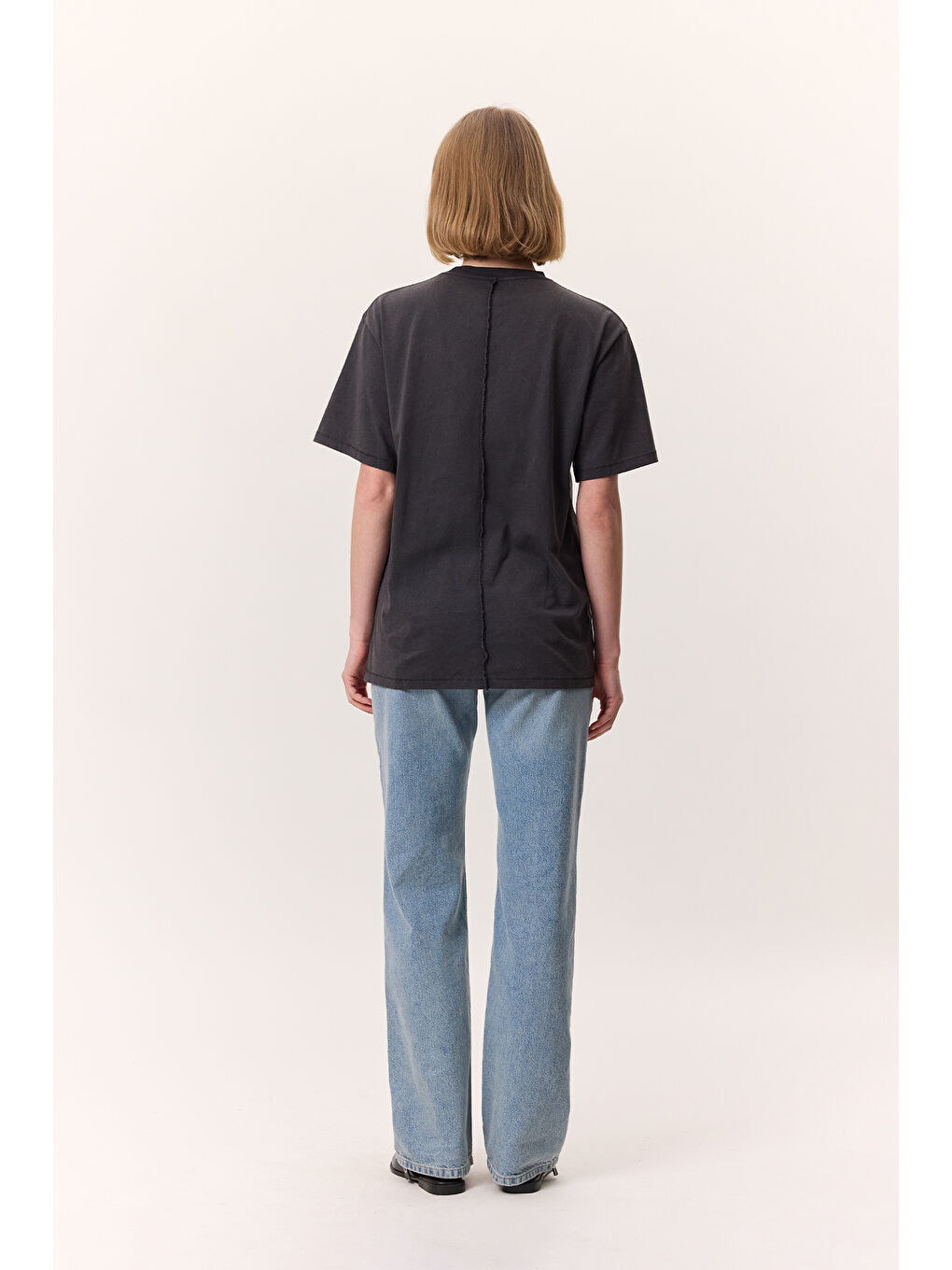 Yıkama Efektli Kısa Kollu Tshırt Antrasit-5