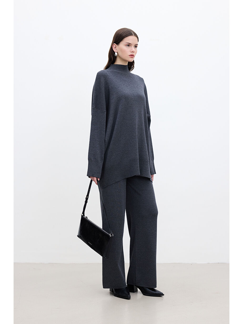 Düz Paça Triko Pantolon Antrasit-2