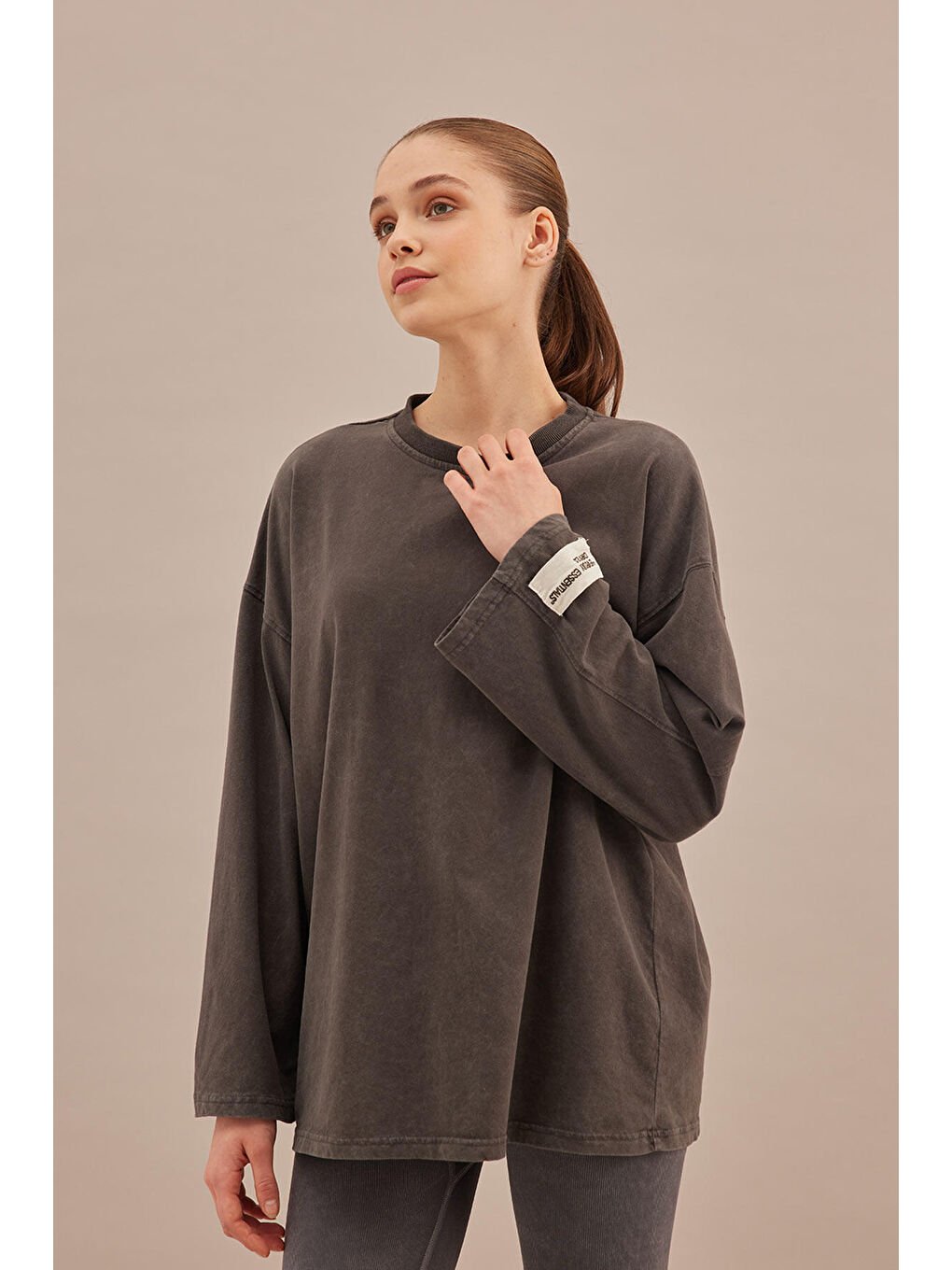 Soluk Efektli Oversize Sweatshırt Antrasit