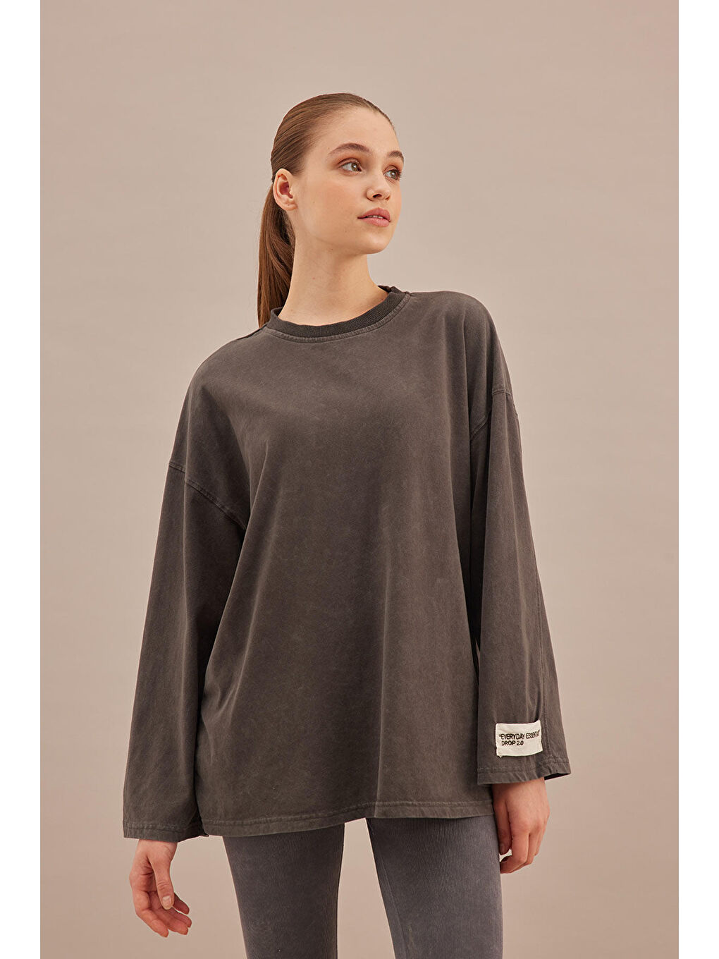Soluk Efektli Oversize Sweatshırt Antrasit-1