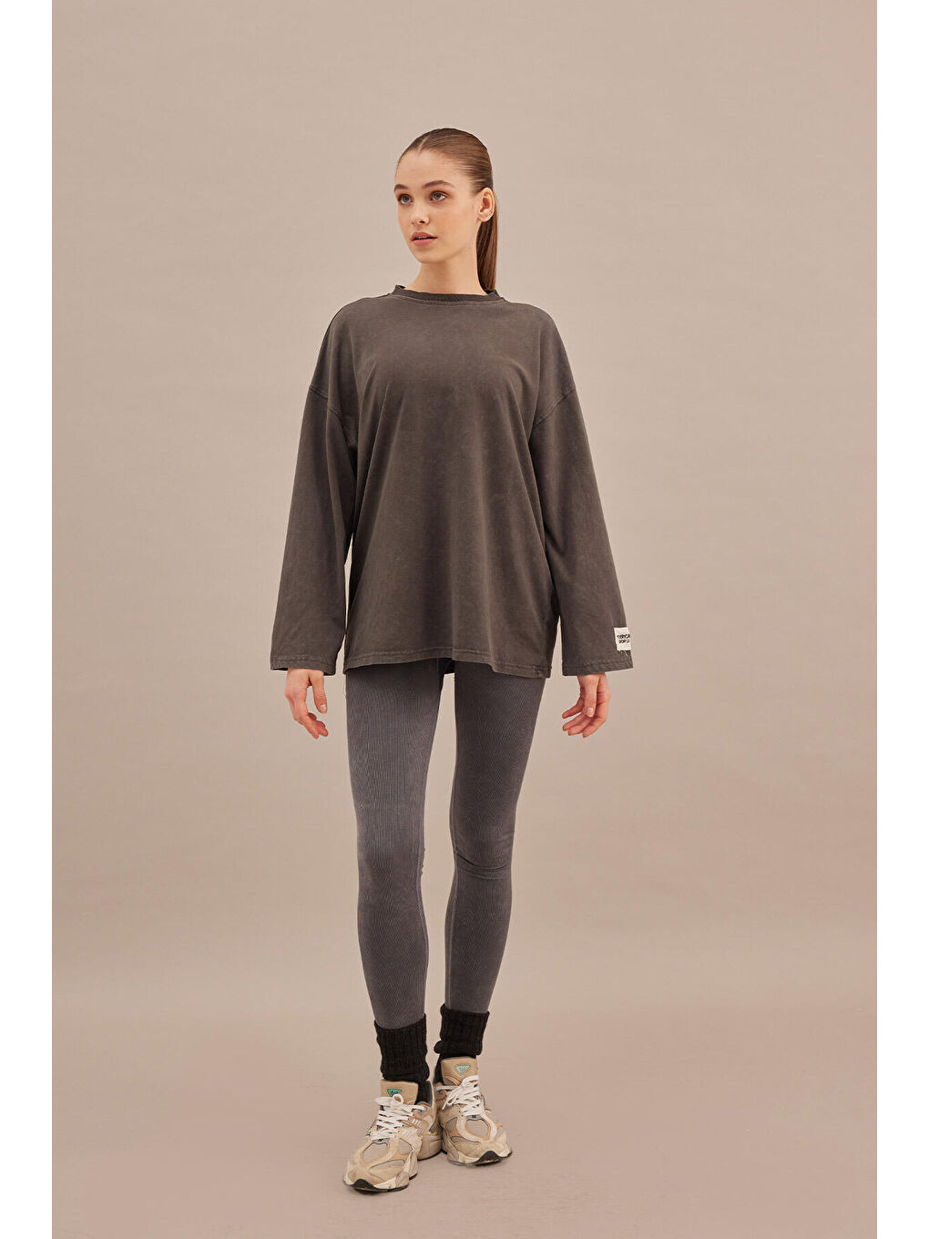 Soluk Efektli Oversize Sweatshırt Antrasit-2