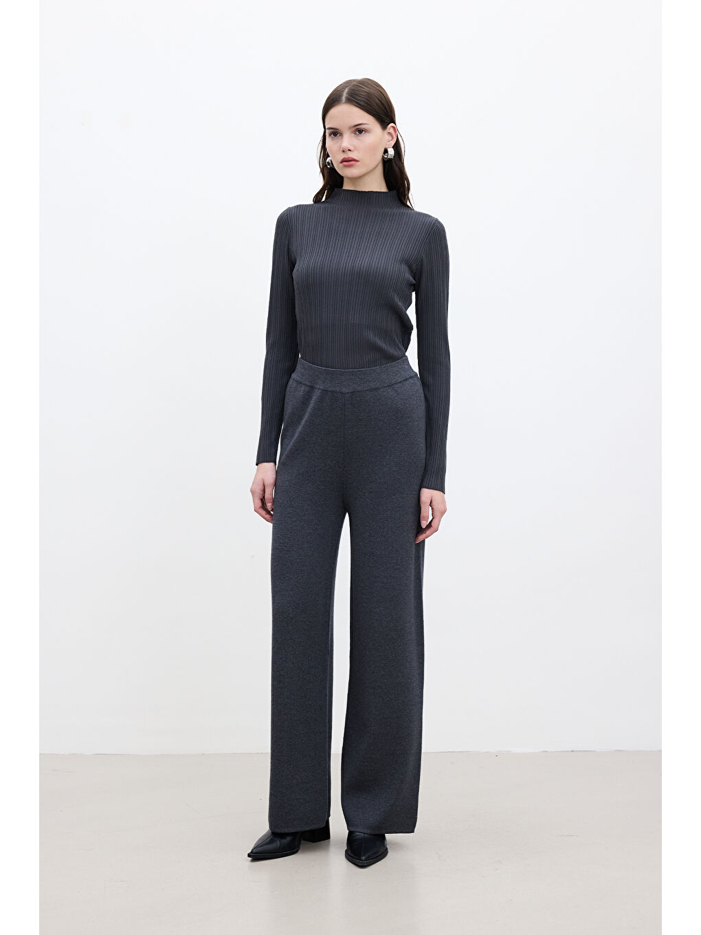 Düz Paça Triko Pantolon Antrasit-3