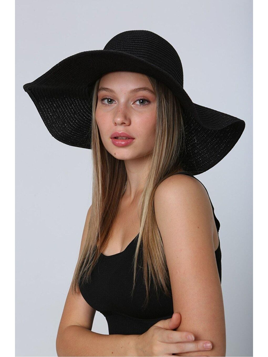 Siyah Geniş Hasır Şapka Hsr2005-1