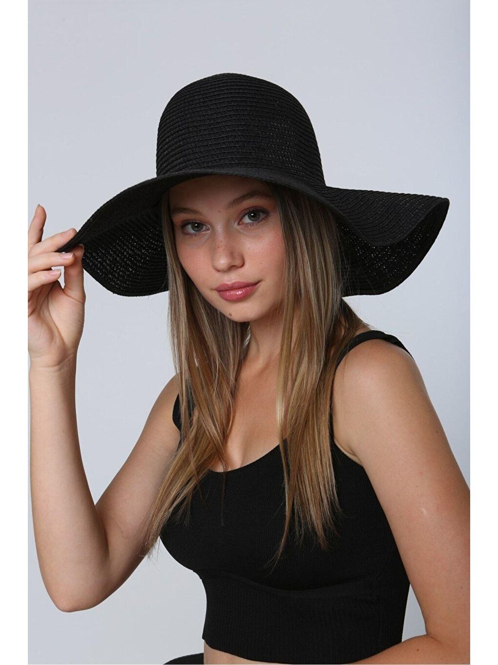 Siyah Geniş Hasır Şapka Hsr2005-2