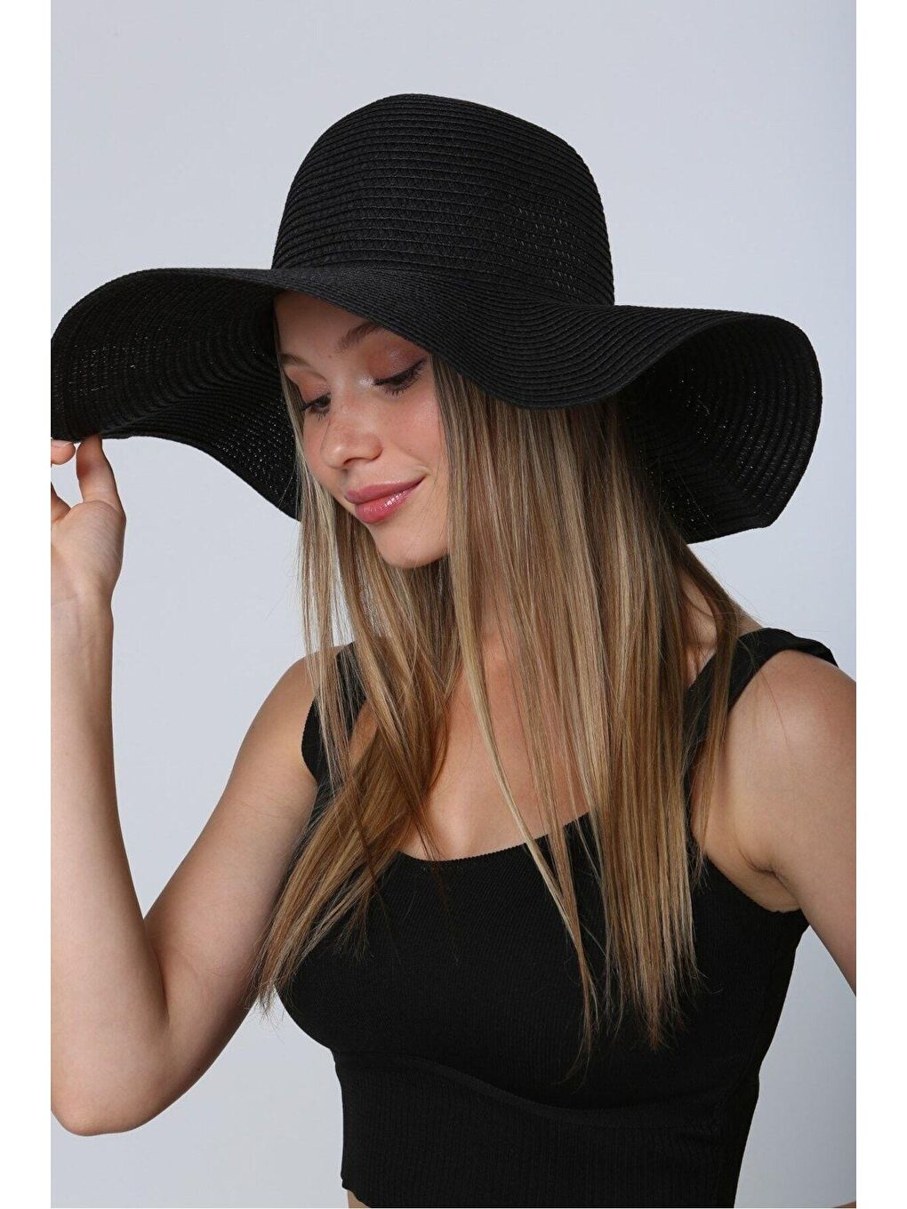 Siyah Geniş Hasır Şapka Hsr2005-3