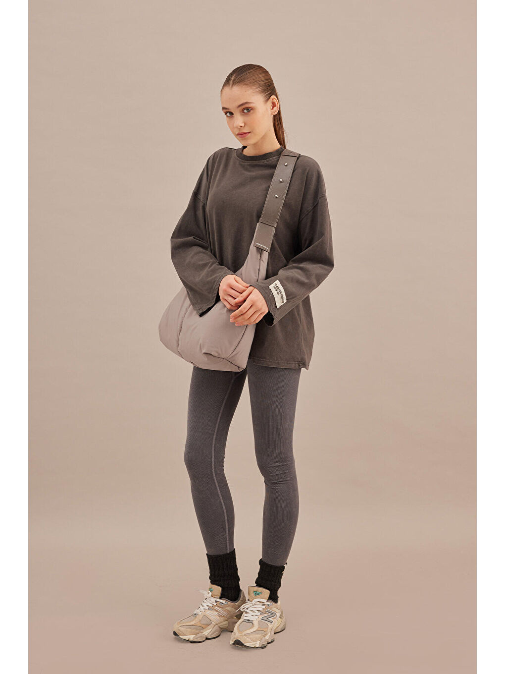 Soluk Efektli Oversize Sweatshırt Antrasit-4