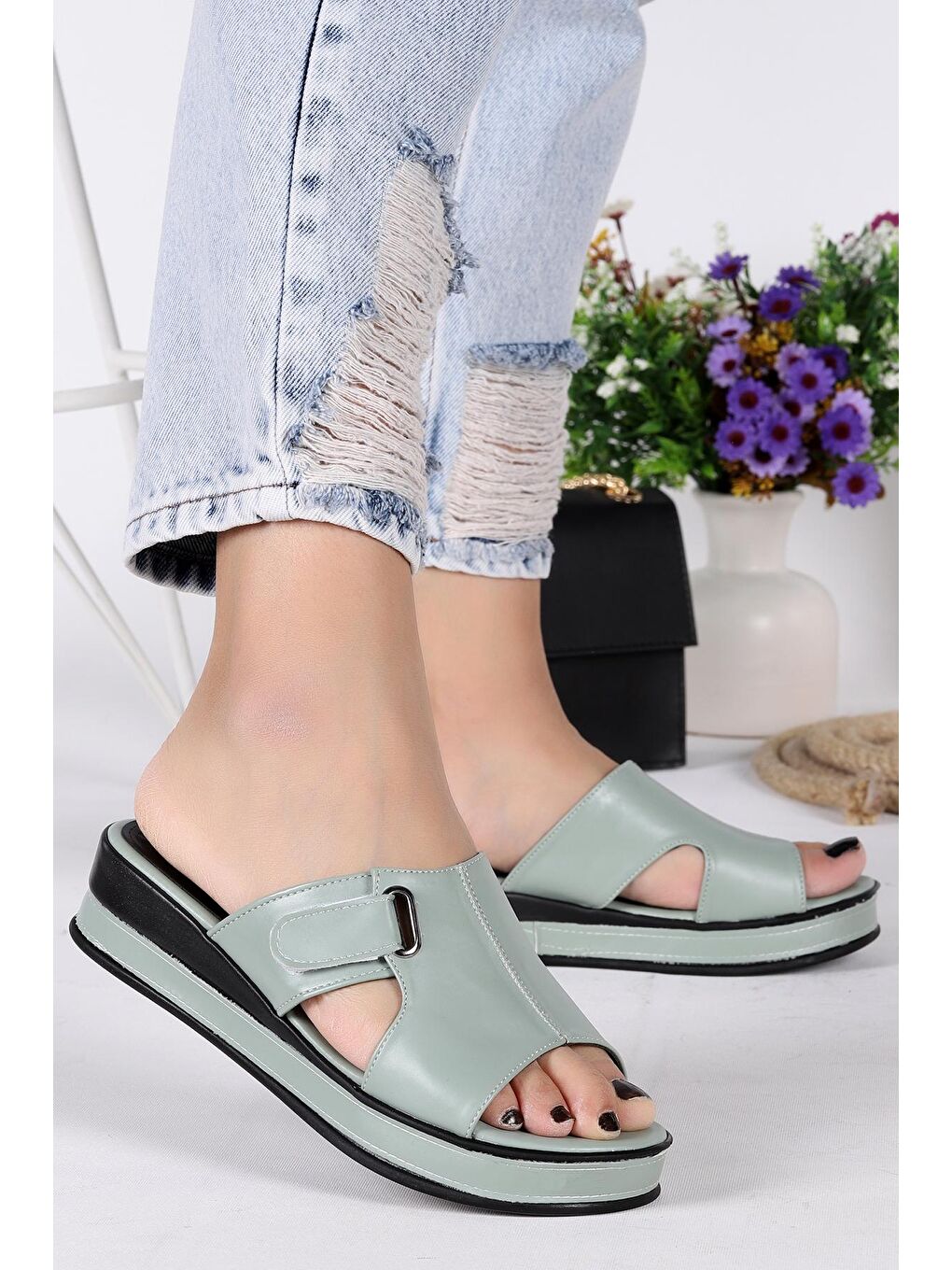 Yeşil Cırtlı Günlük Kadın Terlik Plt 164