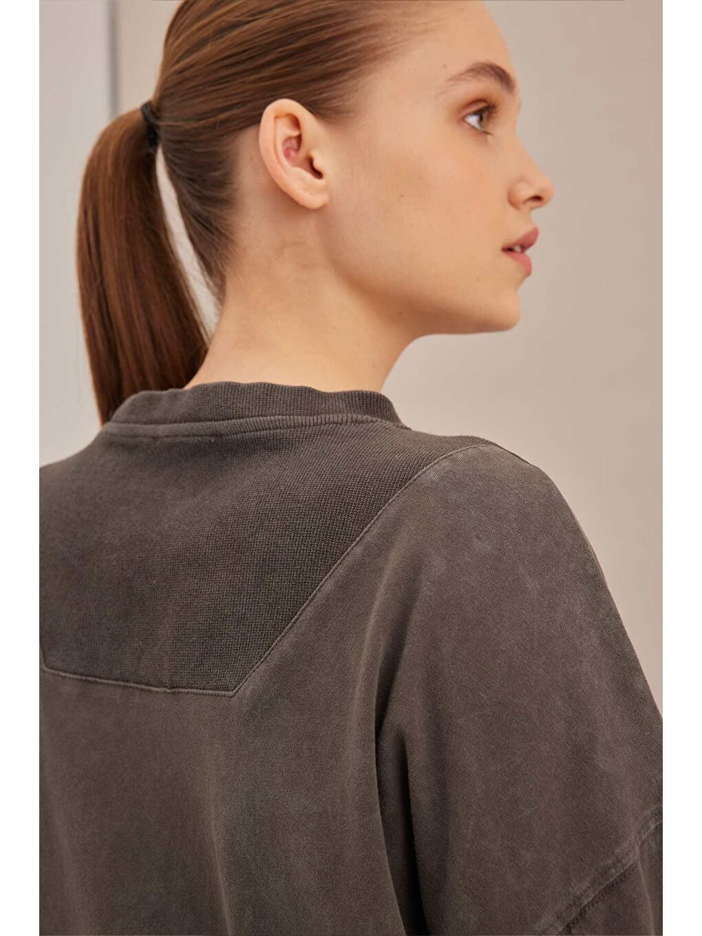 Soluk Efektli Oversize Sweatshırt Antrasit-5