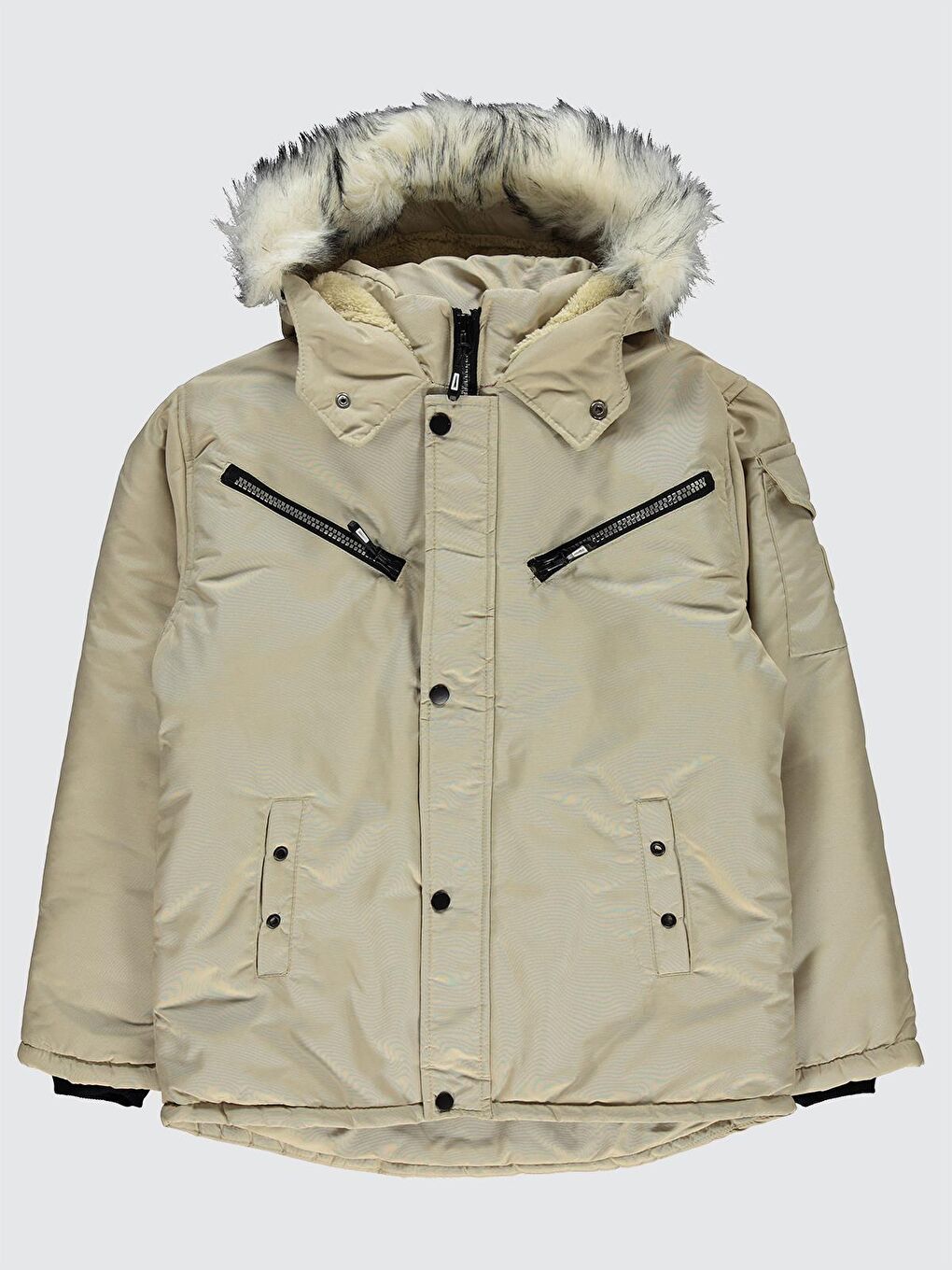 Boys Fermuarlı Cepli 10-13 Yaş Mont - Bej 10-11 Yaş-2