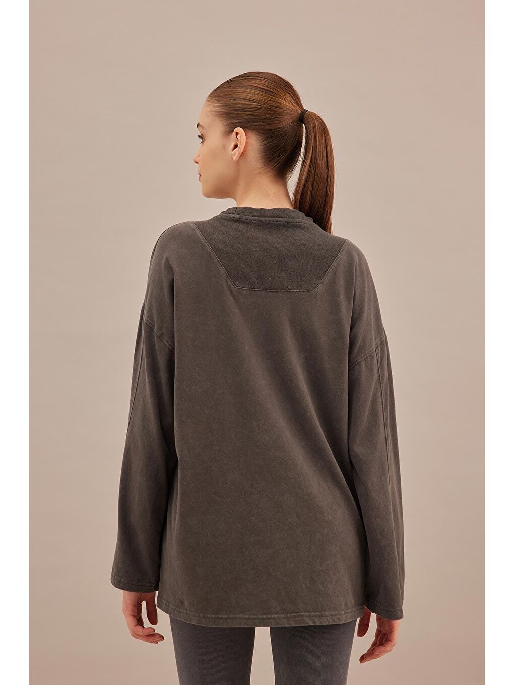Soluk Efektli Oversize Sweatshırt Antrasit-7
