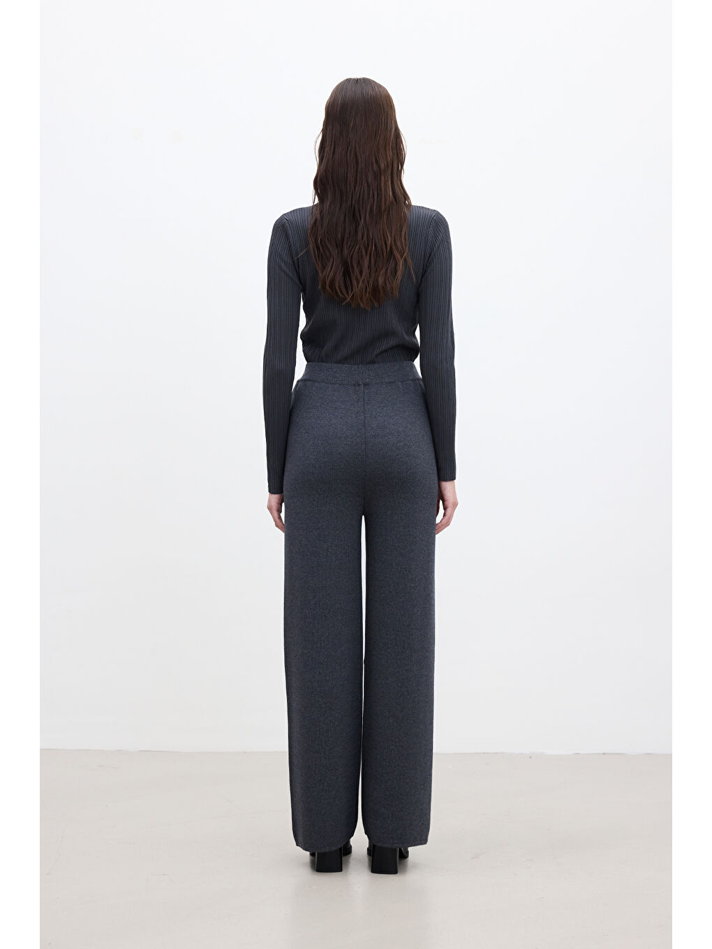 Düz Paça Triko Pantolon Antrasit-5