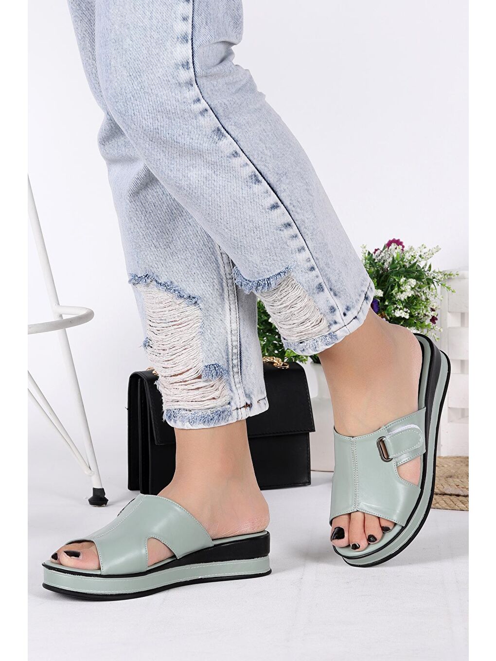 Yeşil Cırtlı Günlük Kadın Terlik Plt 164-1