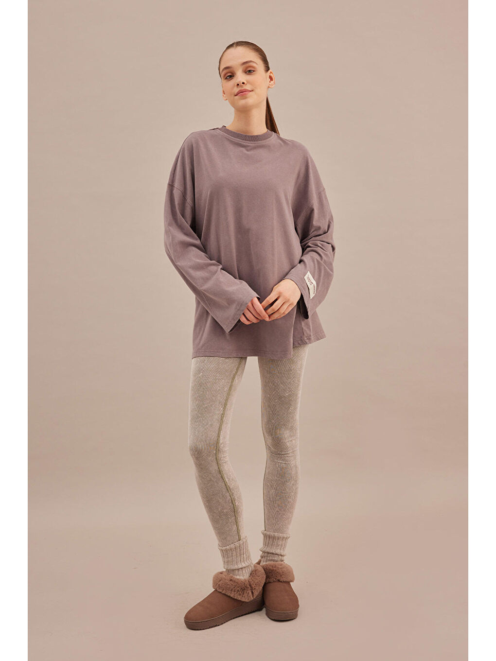 Lila Soluk Efektli Oversize Sweatshırt Lavanta-1