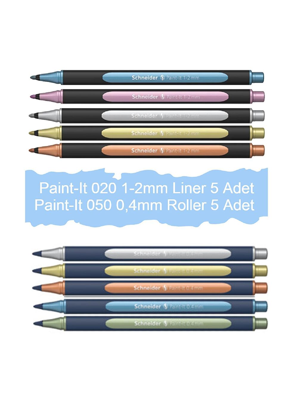 Schneider Karışık Asorti Paint-It 020 1-2mm Liner +050 0.4 mm Roller Kalem Metal Tüp 10 Lu Set SCR514 - 1