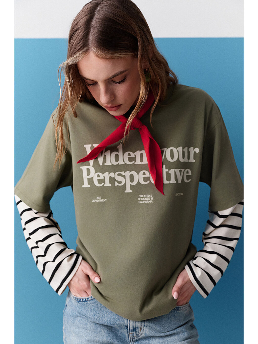 Yıkama Efektli Kısa Kollu Tshırt Yeşil-1