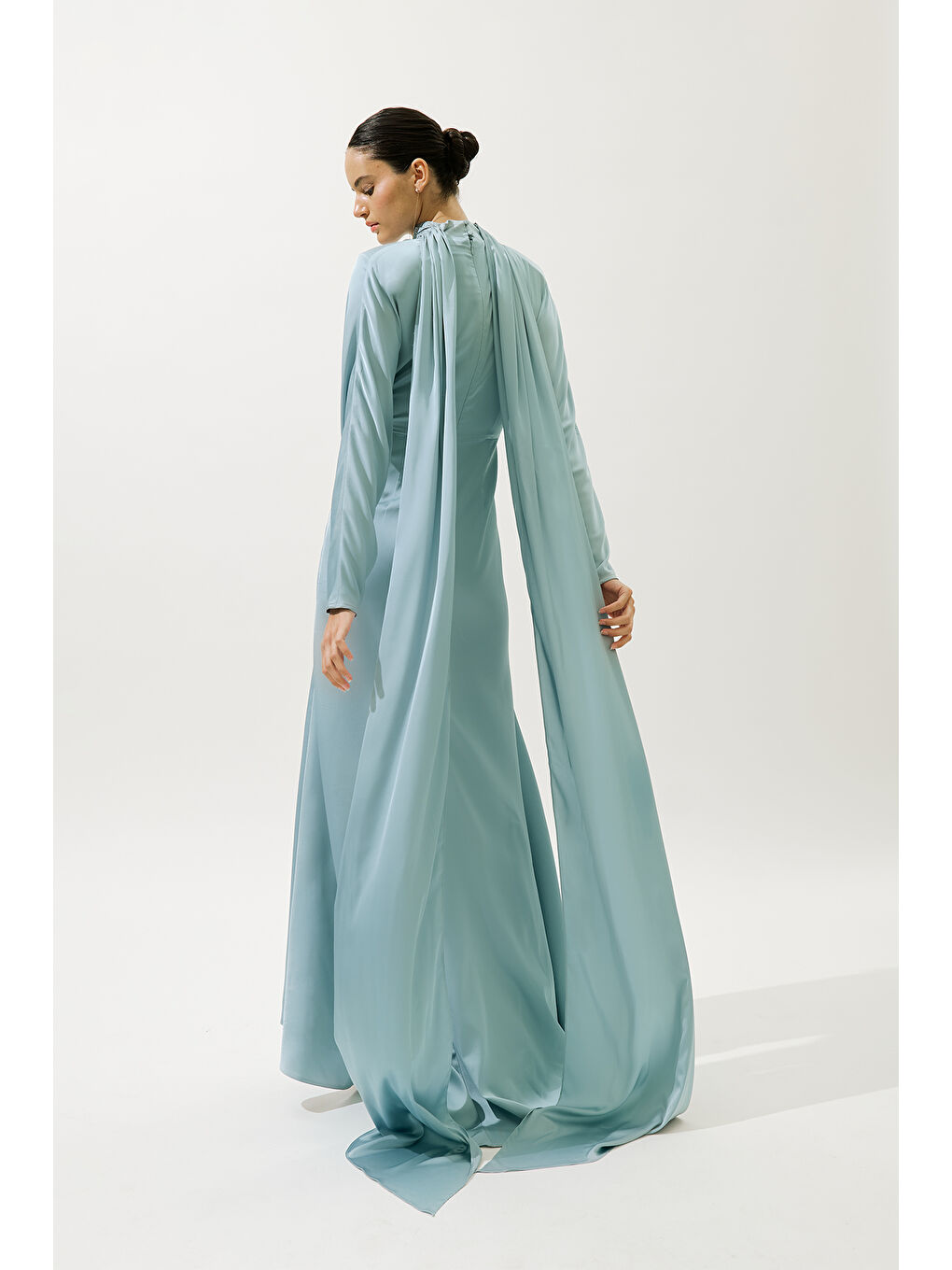 L'amour Taşlı Abiye Elbise Mavi-6