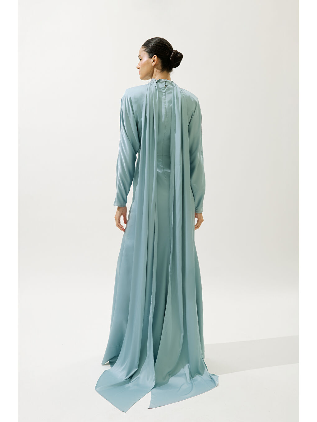 L'amour Taşlı Abiye Elbise Mavi-7