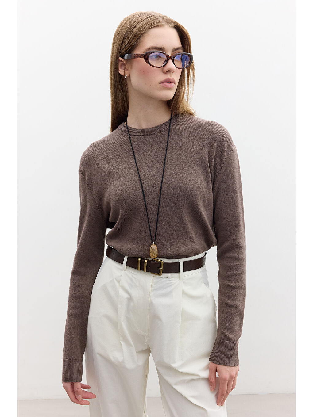 Bej Yumuşak Dokulu Triko Kazak Vizon