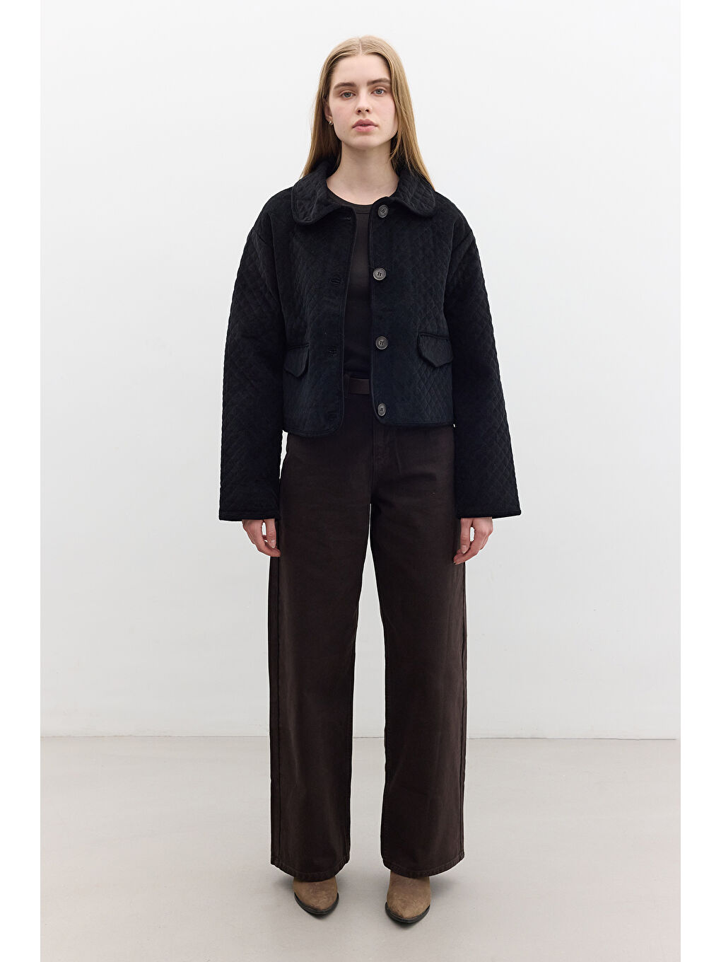 Kapitone Kadife Ceket Siyah-2