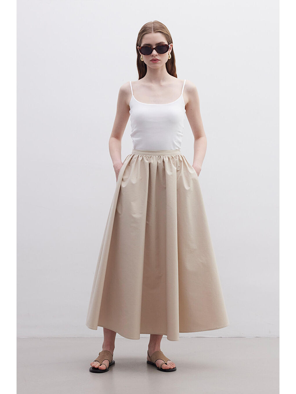 Kahverengi Volanlı Premıum Etek Camel-2