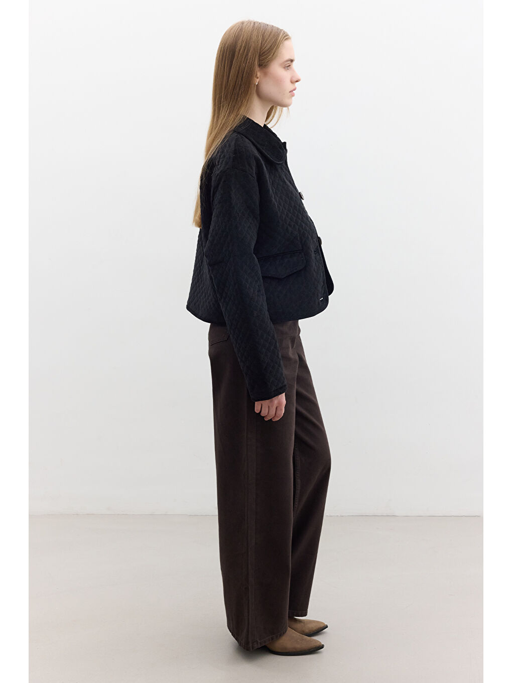 Kapitone Kadife Ceket Siyah-4