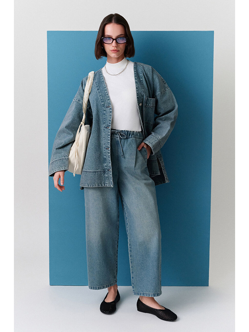 Bel Ayarlamalı Rahat Denım Pantolon Mavi