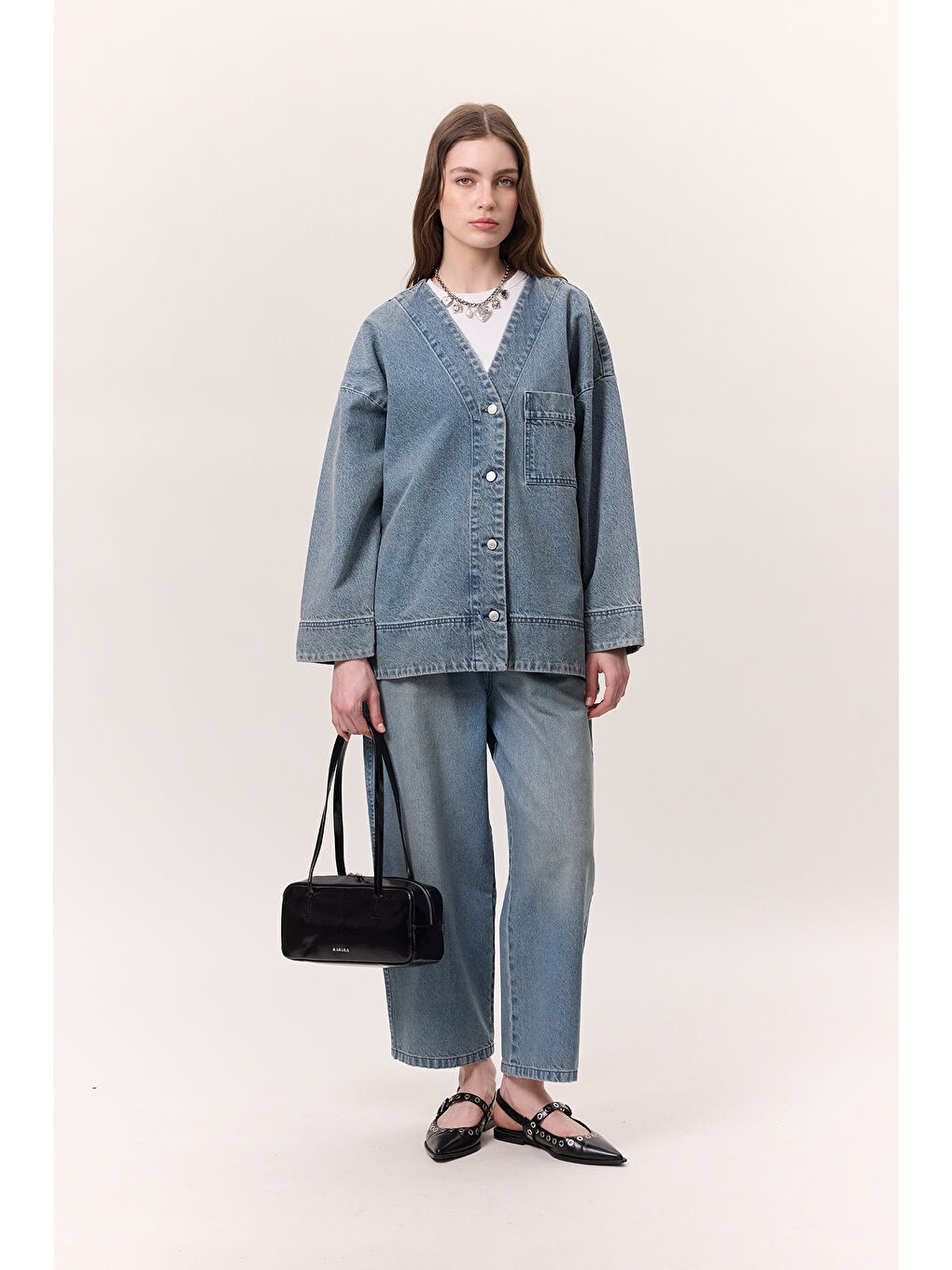 Bel Ayarlamalı Rahat Denım Pantolon Mavi-1