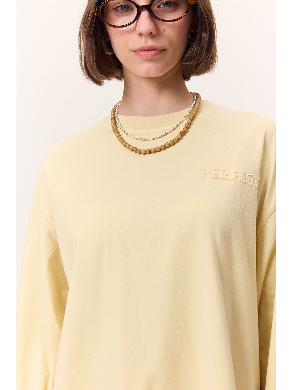 Yıkama Efektli Uzun Kollu Tshırt Sarı-3