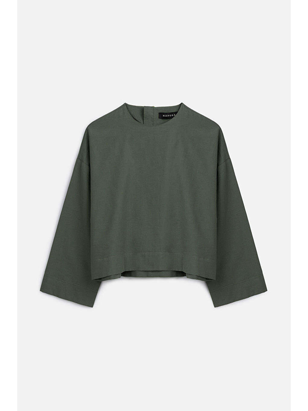 Pamuklu Crop Uzun Kol Bluz Çam Yeşili-1