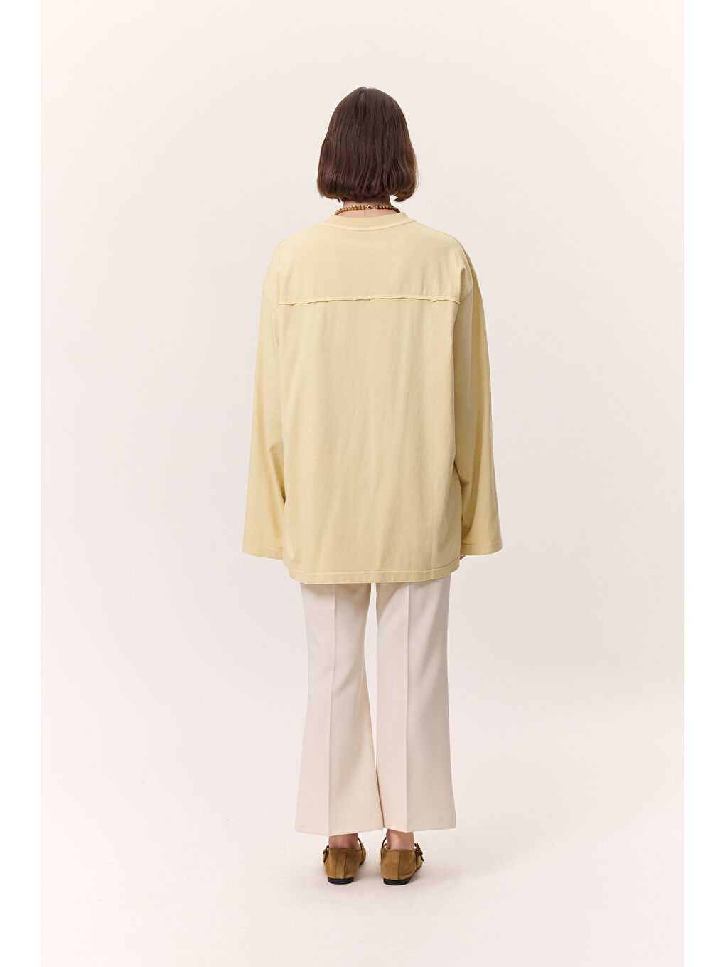 Yıkama Efektli Uzun Kollu Tshırt Sarı-7