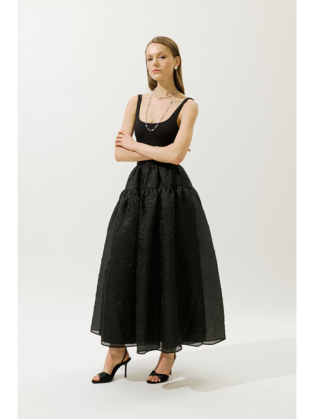 Jakar Organze Kabarık Etek Siyah-3